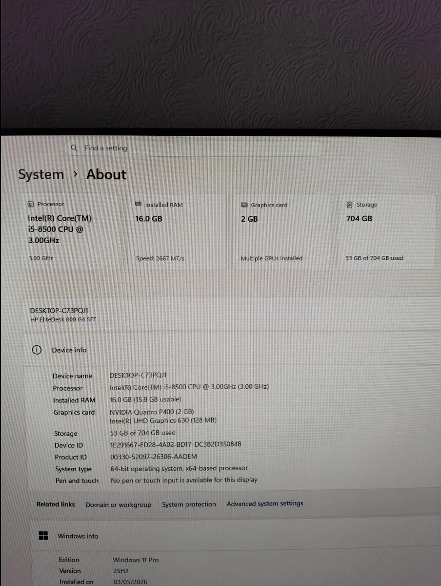 HP EliteDesk 800 G4 SFF (i5 8th Gen) and power cab - Image 4