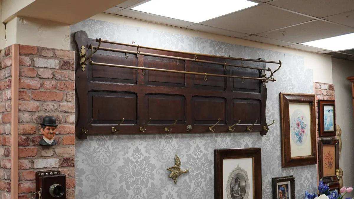 Large Arts & Crafts Oak  Wall Coat Rack c.1900 - Image 1