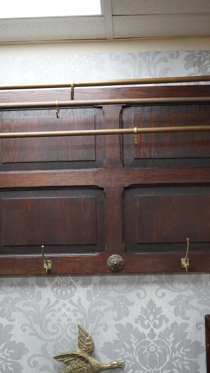 Large Arts & Crafts Oak  Wall Coat Rack c.1900 - Image 4