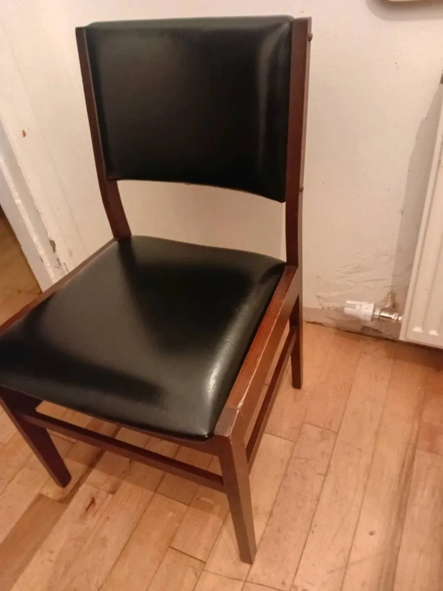 crannac mid century teak black leather chairs x5 - Image 3