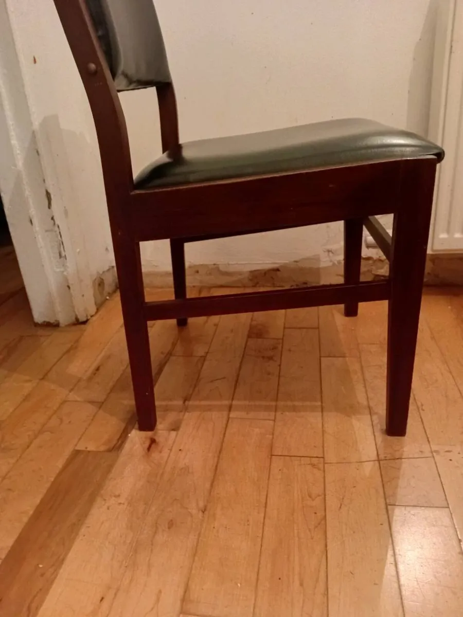 crannac mid century teak black leather chairs x5 - Image 4