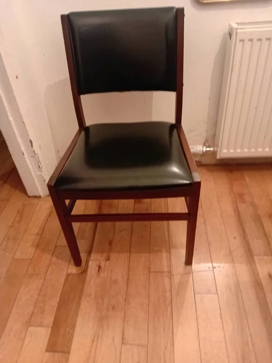 crannac mid century teak black leather chairs x5 - Image 1