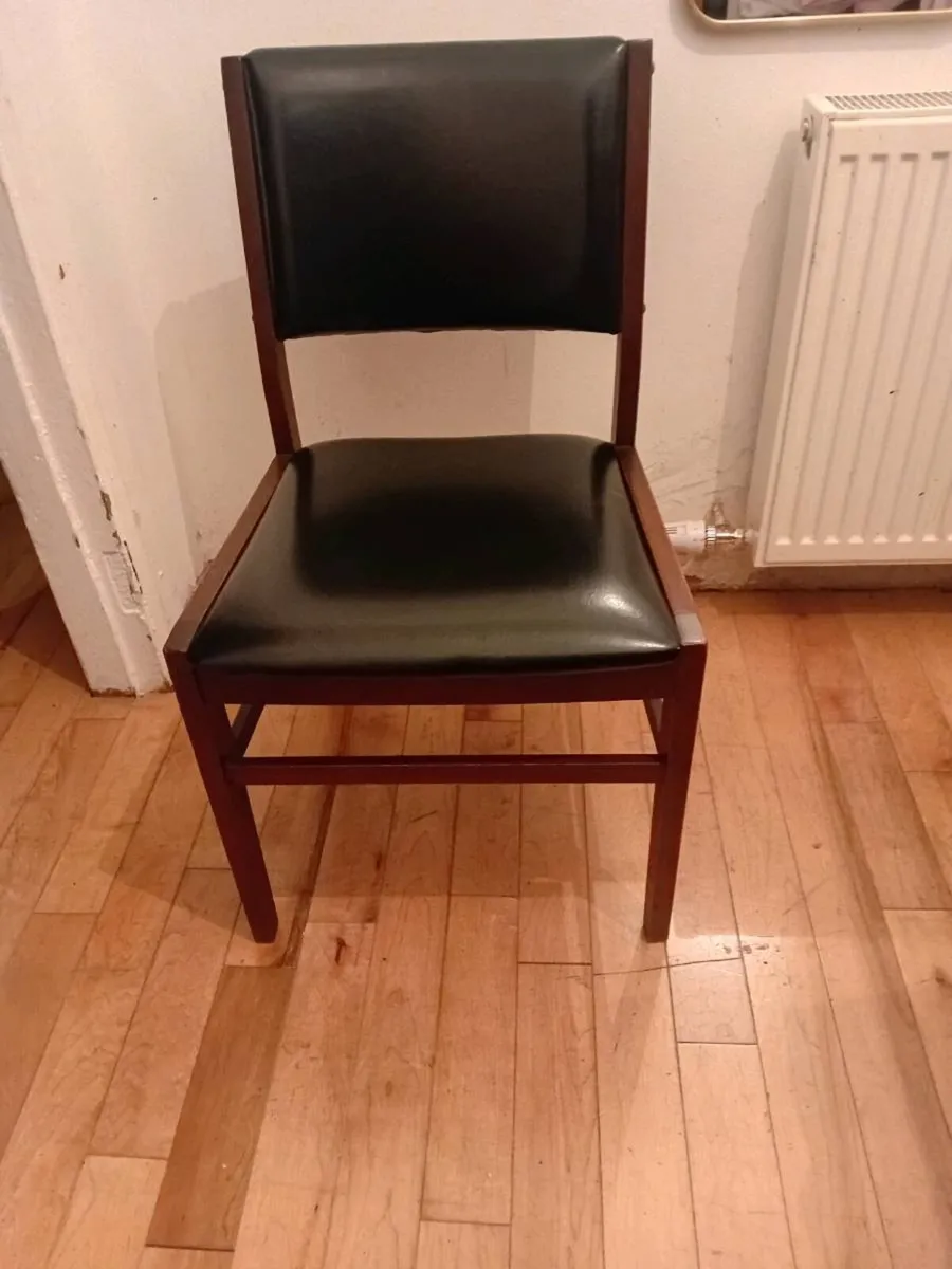 crannac mid century teak black leather chairs x5 - Image 2