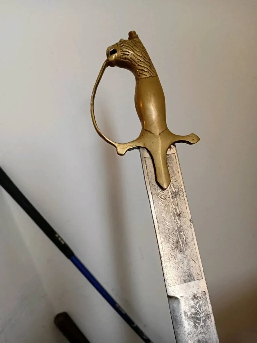 vintage brass lion head sword heavy piece 33 inch - Image 1