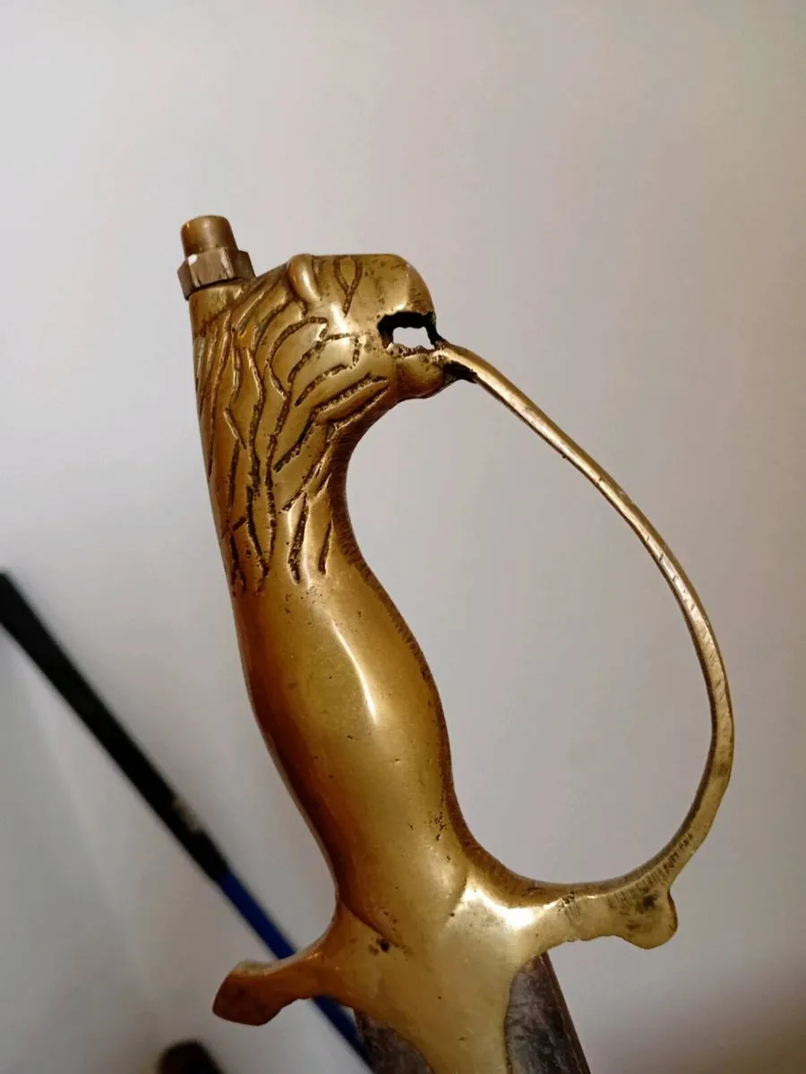 vintage brass lion head sword heavy piece 33 inch - Image 3