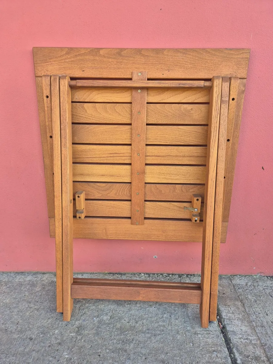 Wooden garden table set with two chairs - Image 4