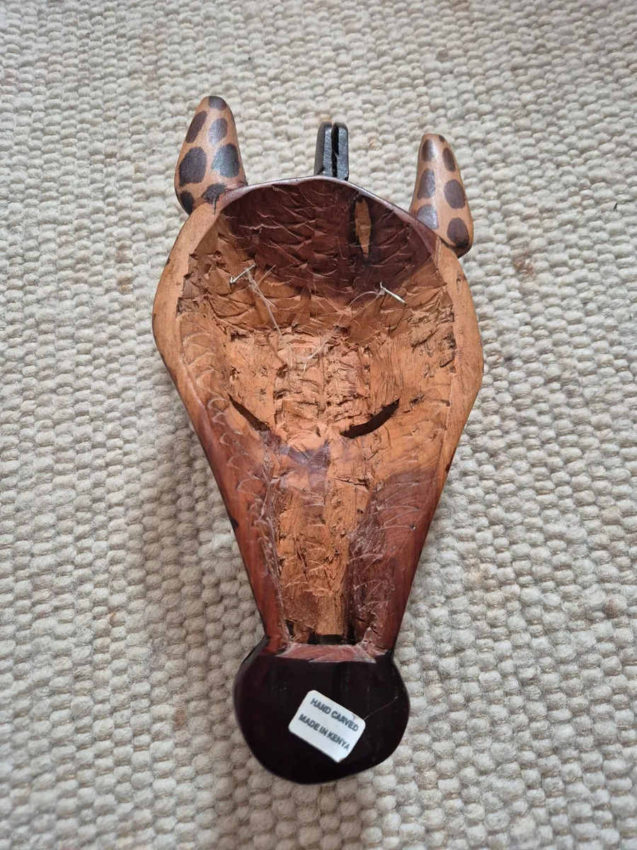 African Mask, hand carved, Giraffe - Image 2