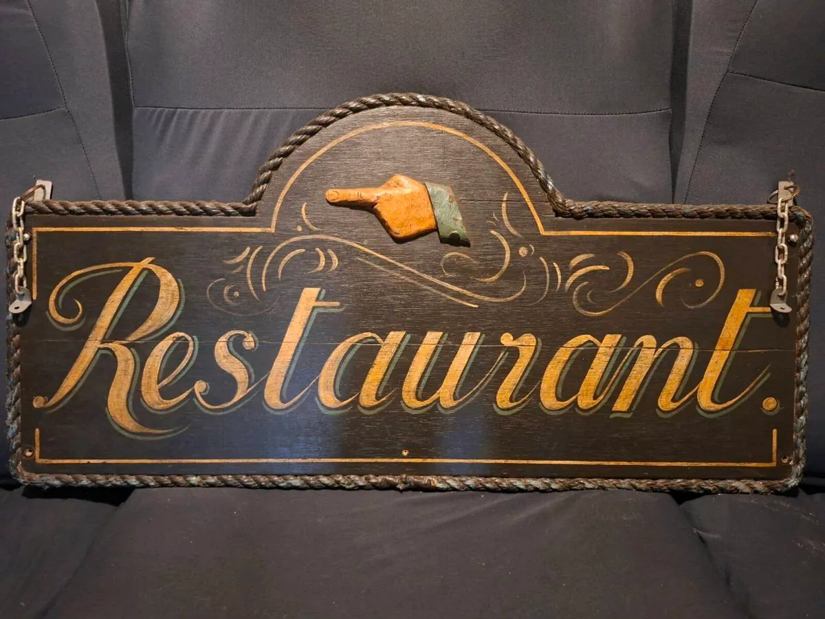 Vintage Hand-Painted Wooden Restaraunt Sign - Image 1