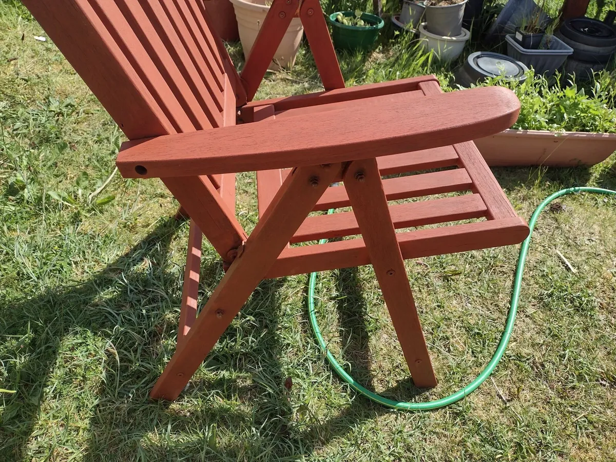 Heavy teak garden recliner high back - Image 2