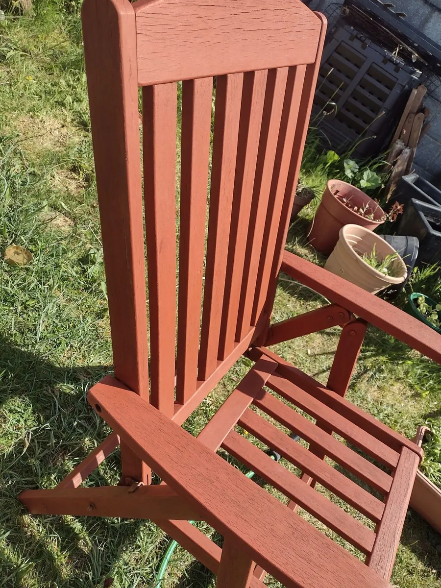 Heavy teak garden recliner high back - Image 3