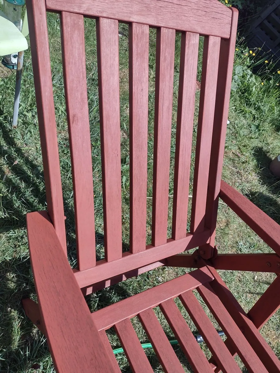 Heavy teak garden recliner high back - Image 1