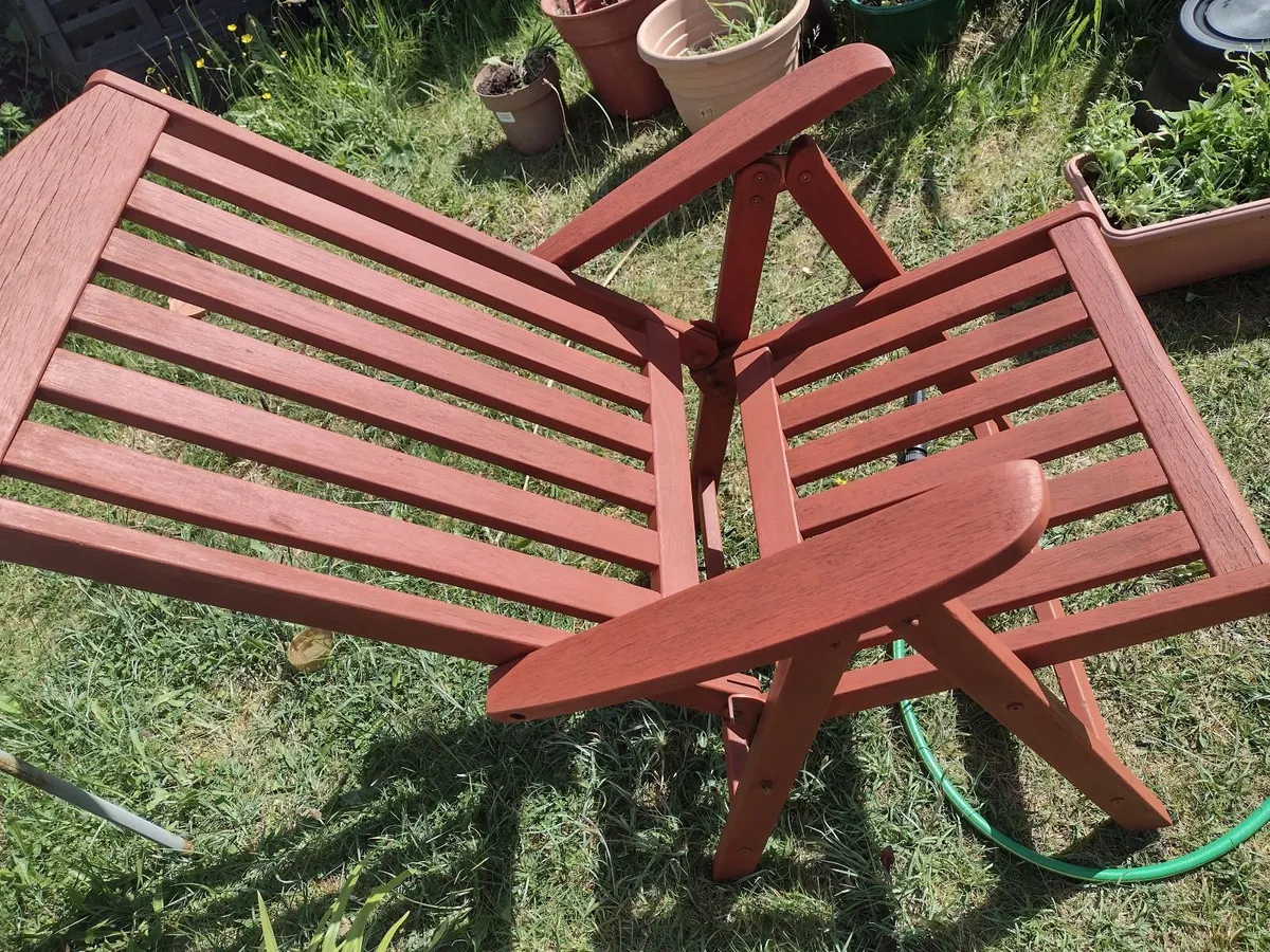 Heavy teak garden recliner high back - Image 4