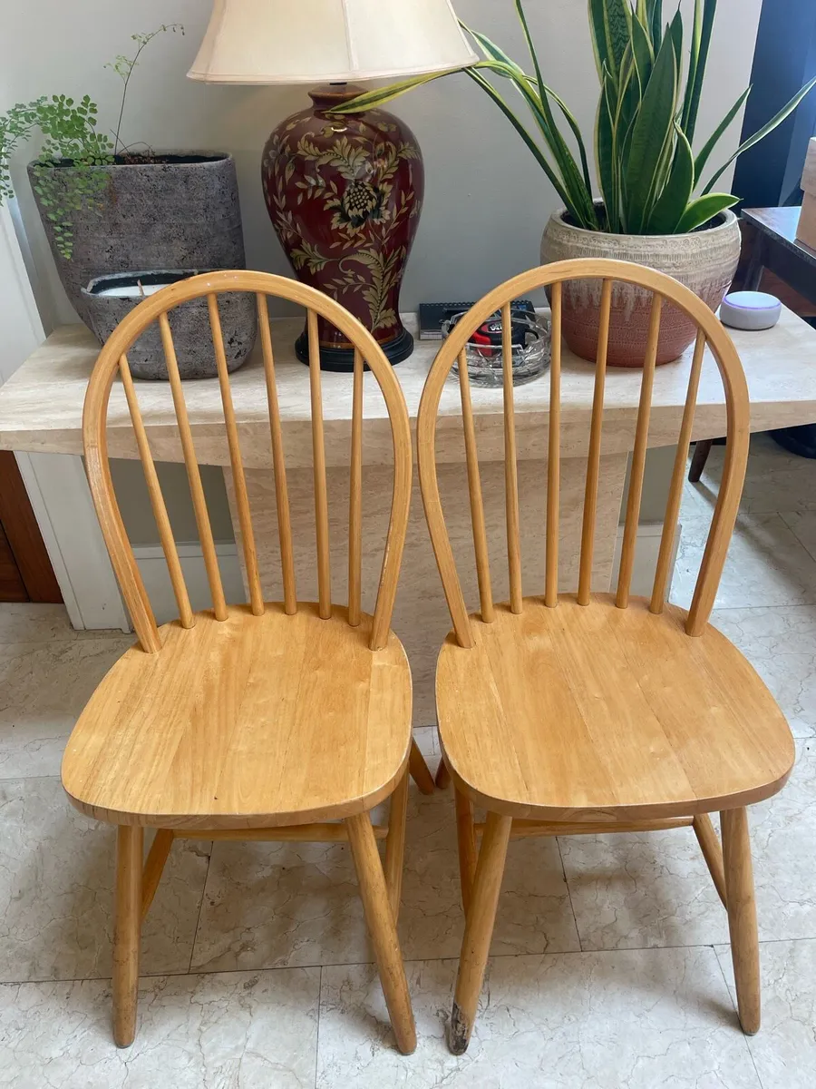 2 x Solid High Back Wooden Kitchen Dining Chairs