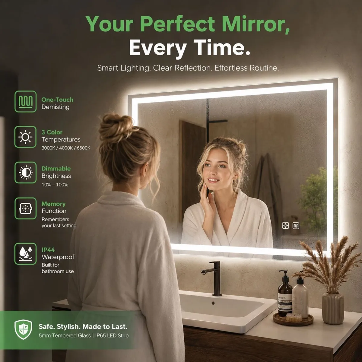 LED Bathroom Mirror with Lighting 800 x 600mm Anti - Image 1