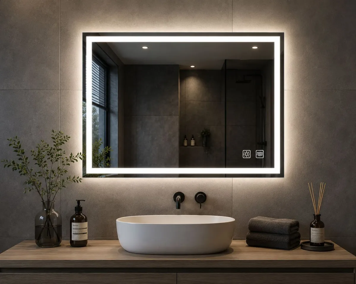 LED Bathroom Mirror with Lighting 800 x 600mm Anti - Image 2