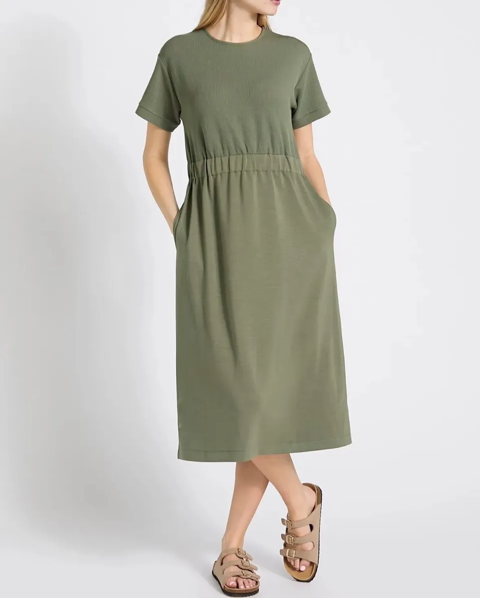 New khaki midi dress, a t-shirt style top, stretch - Image 1