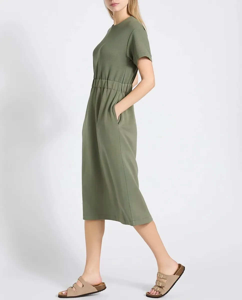 New khaki midi dress, a t-shirt style top, stretch - Image 3