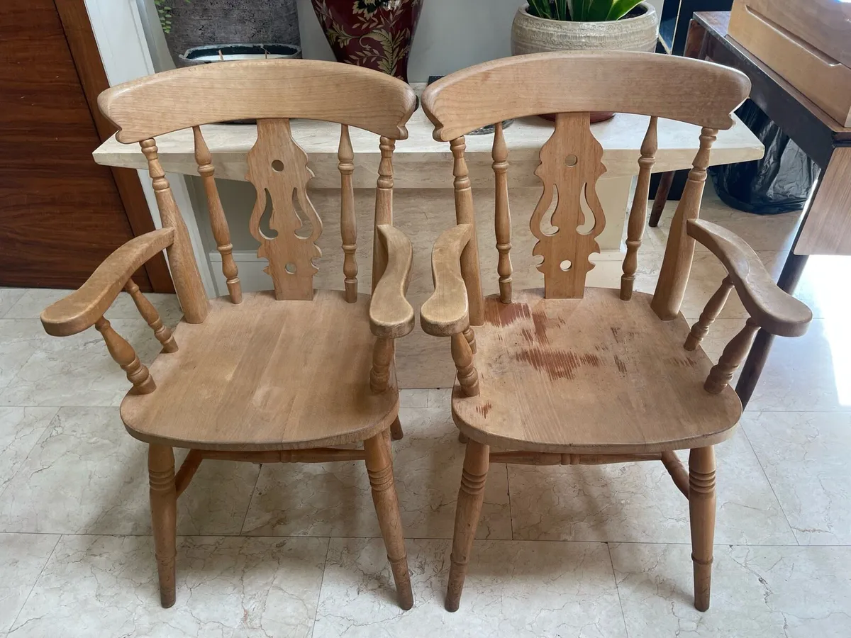 2 x Very Solid Carver Wooden Kitchen Dining Chairs