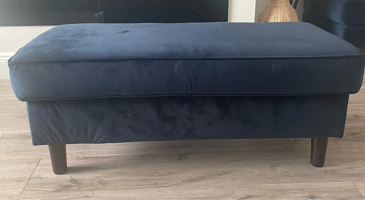 Large Navy Velvet Footstool - Image 1