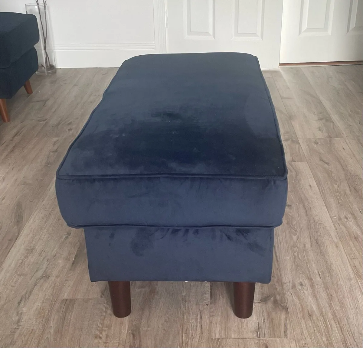 Large Navy Velvet Footstool - Image 2