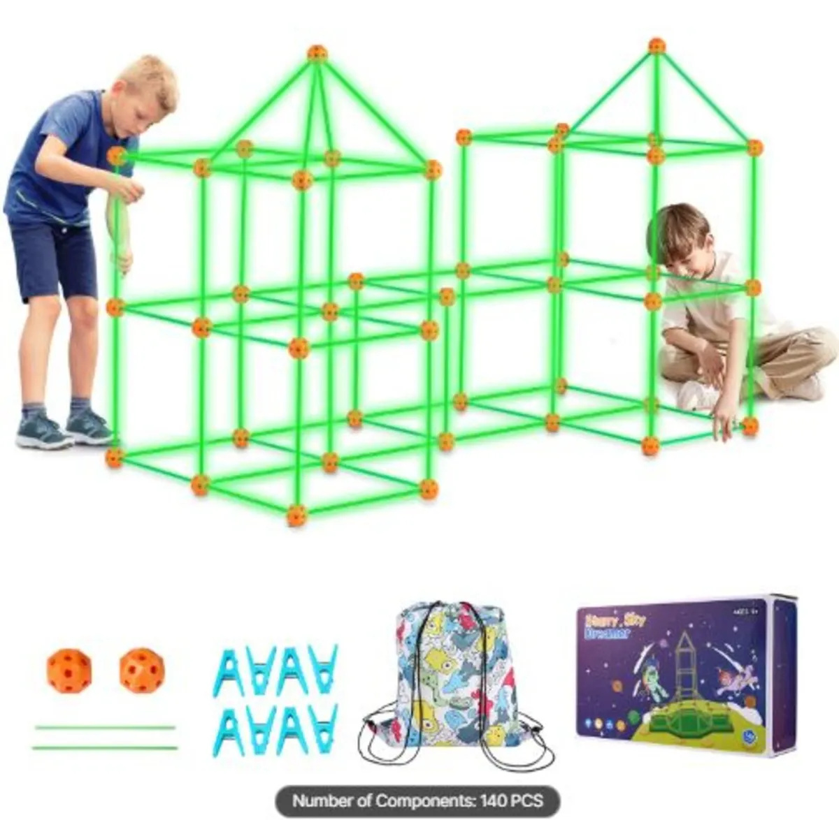 Fort Building Kit for Kids, 140PCS Glow - Image 1