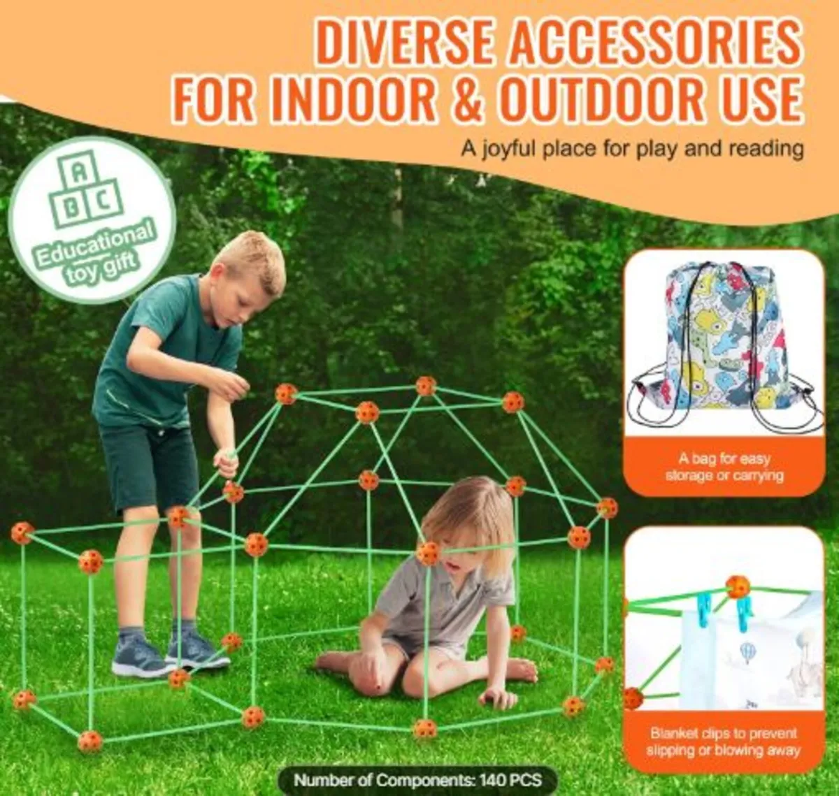 Fort Building Kit for Kids, 140PCS Glow - Image 2