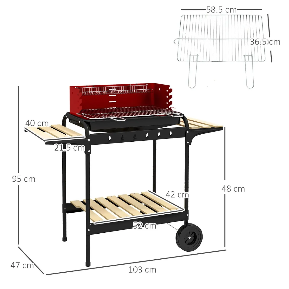 Charcoal BBQ, with Five Position Grill Grate - Red - Image 2