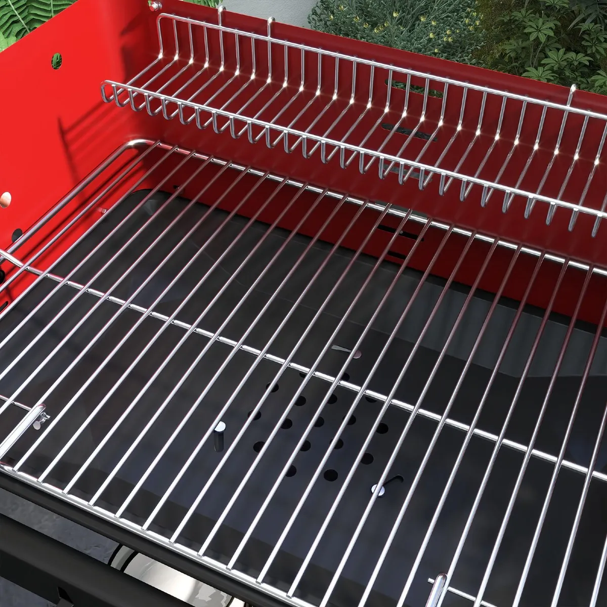 Charcoal BBQ, with Five Position Grill Grate - Red - Image 3