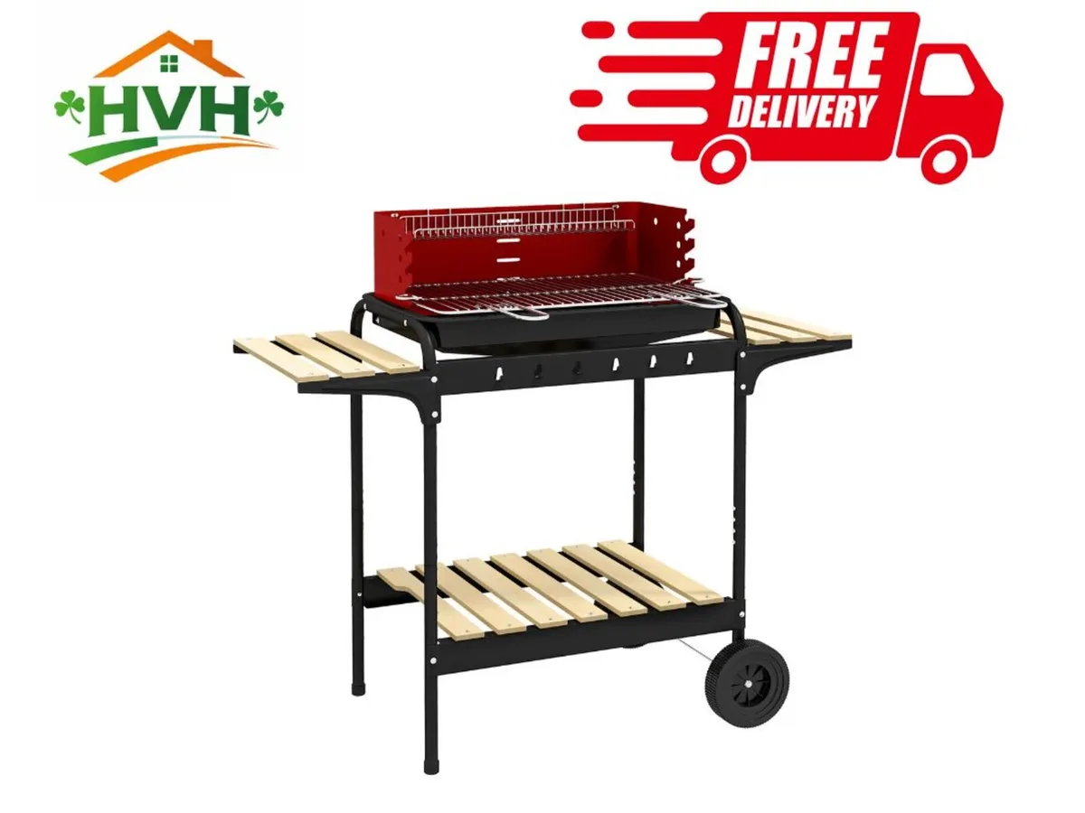 Charcoal BBQ, with Five Position Grill Grate - Red - Image 1