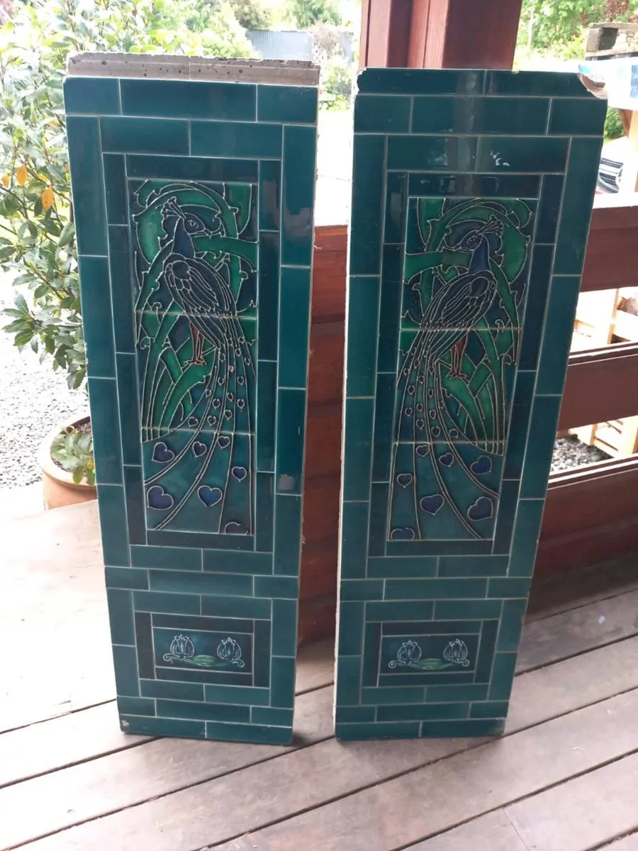 Pair of antique Art Nouveau tiled panels, D18 - Image 1