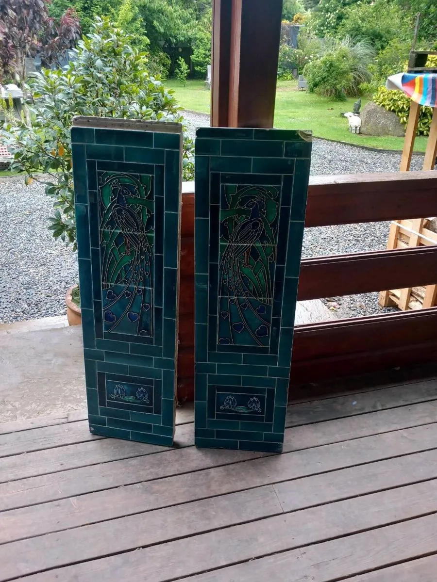 Pair of antique Art Nouveau tiled panels, D18 - Image 2