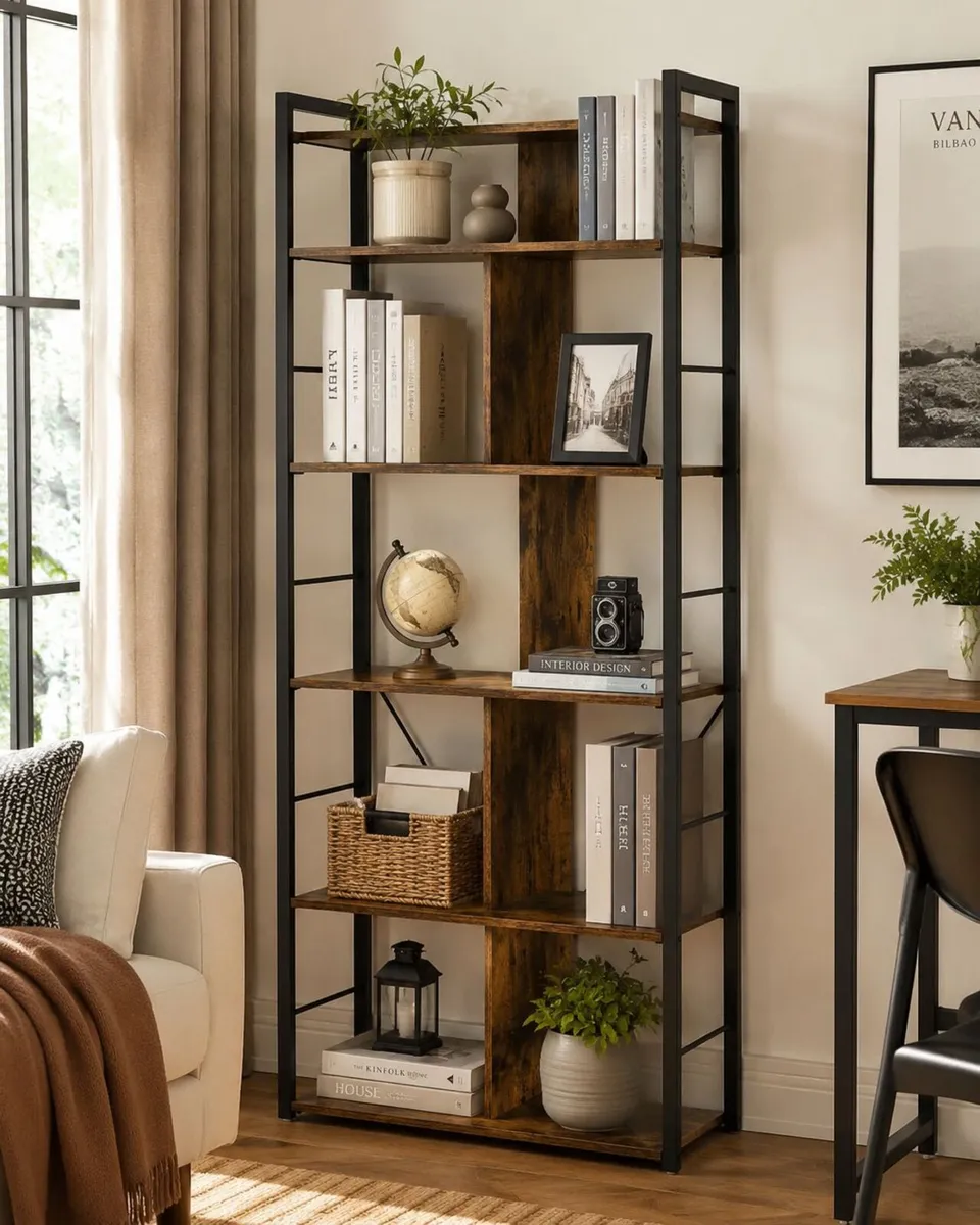 Industrial Bookshelf with 5 Shelves - Image 1