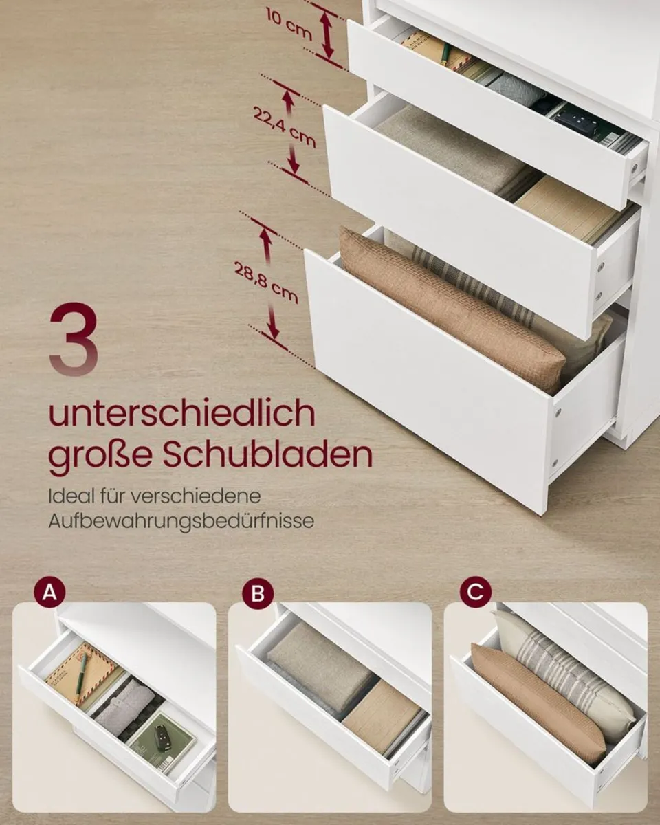 White Bookcase with Drawers Tall Storage Cabinet - Image 4