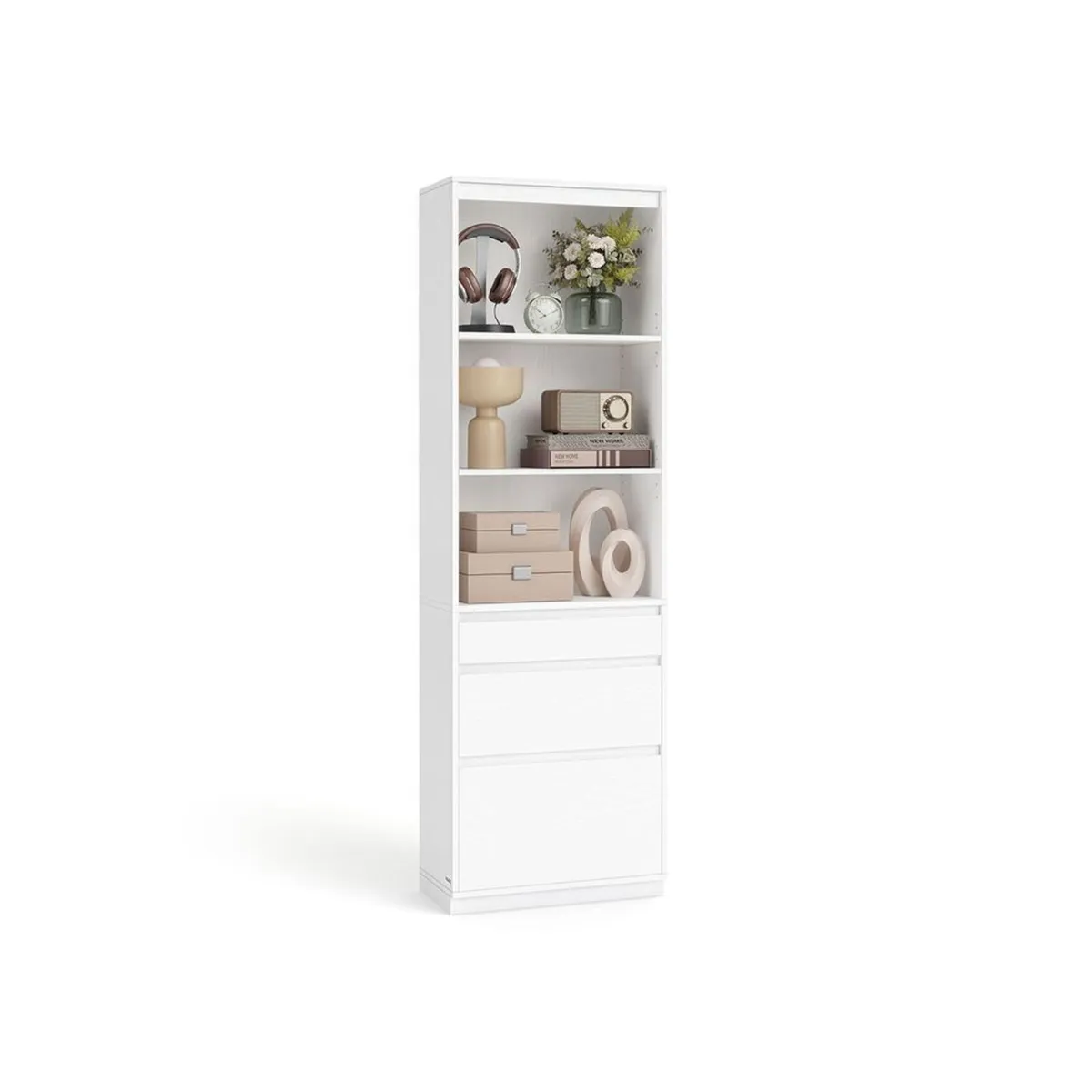 White Bookcase with Drawers Tall Storage Cabinet - Image 3