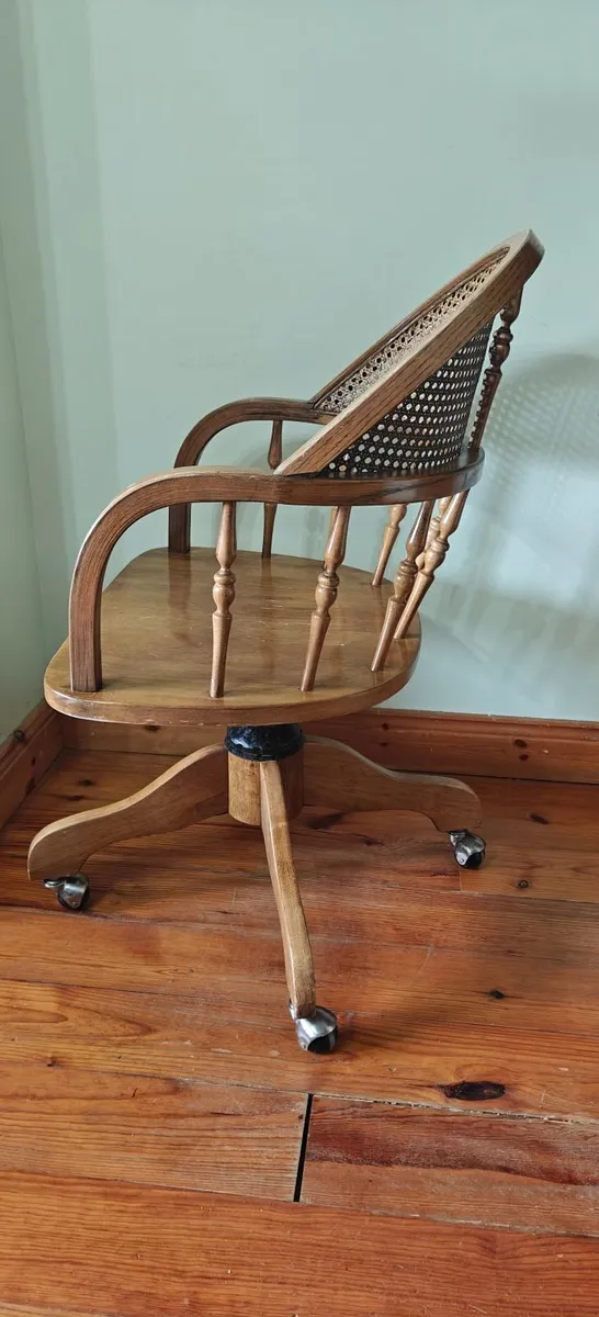 Solid Oak Swivel Desk Chair With Cane Back - Image 2