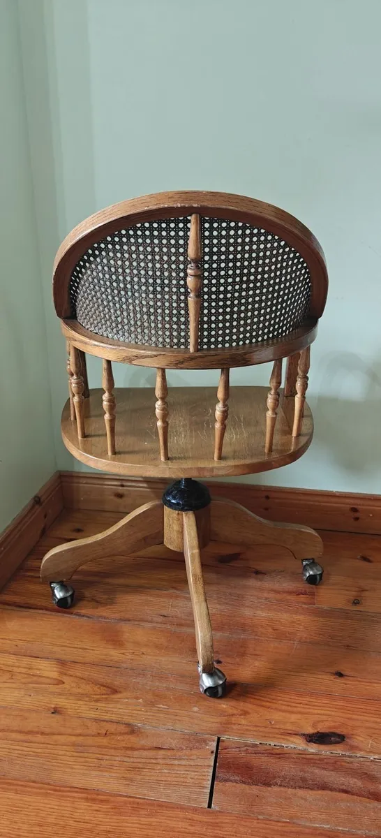Solid Oak Swivel Desk Chair With Cane Back - Image 3
