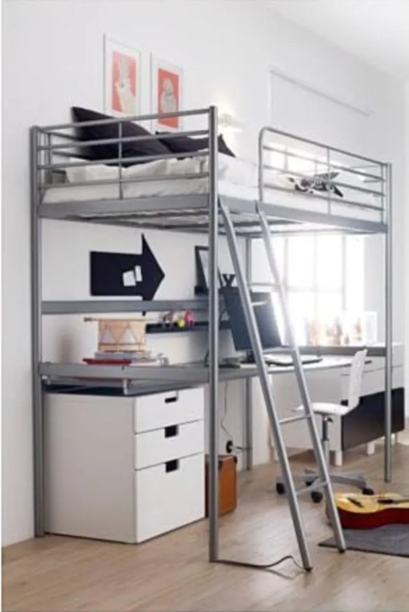 SVÄRTA Loft bed frame, silver-colour, 90x200 cm - Image 4