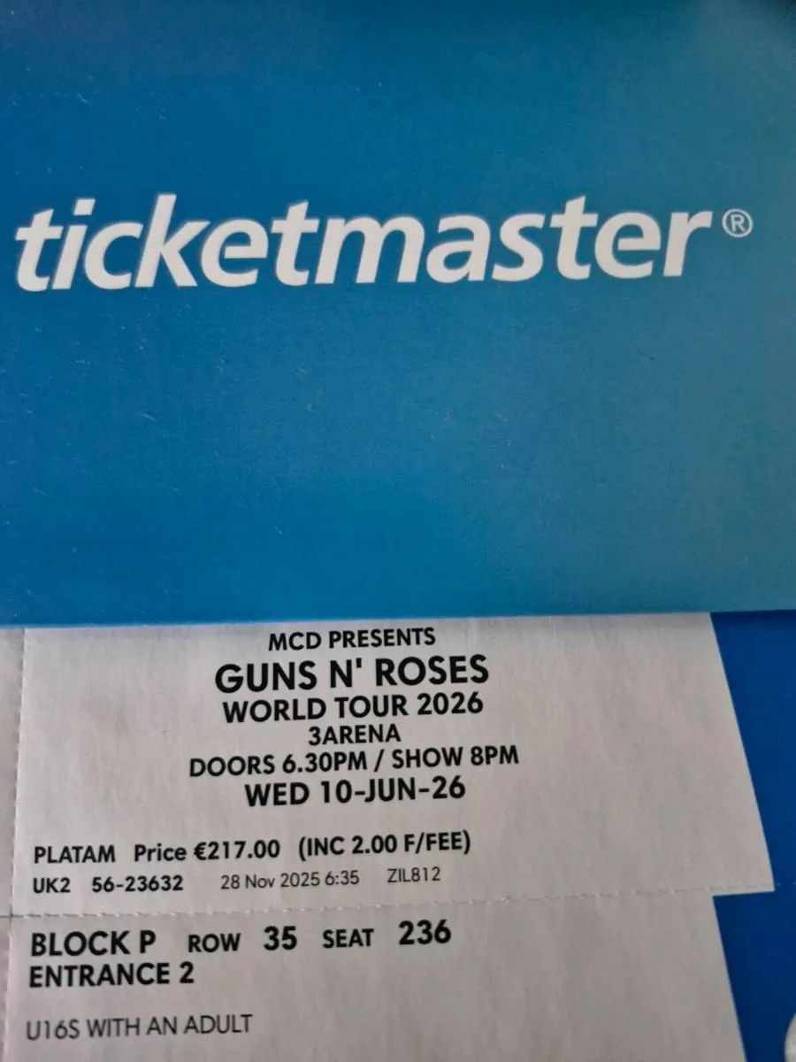 2 x Guns and Roses Seated Tickets For Sale