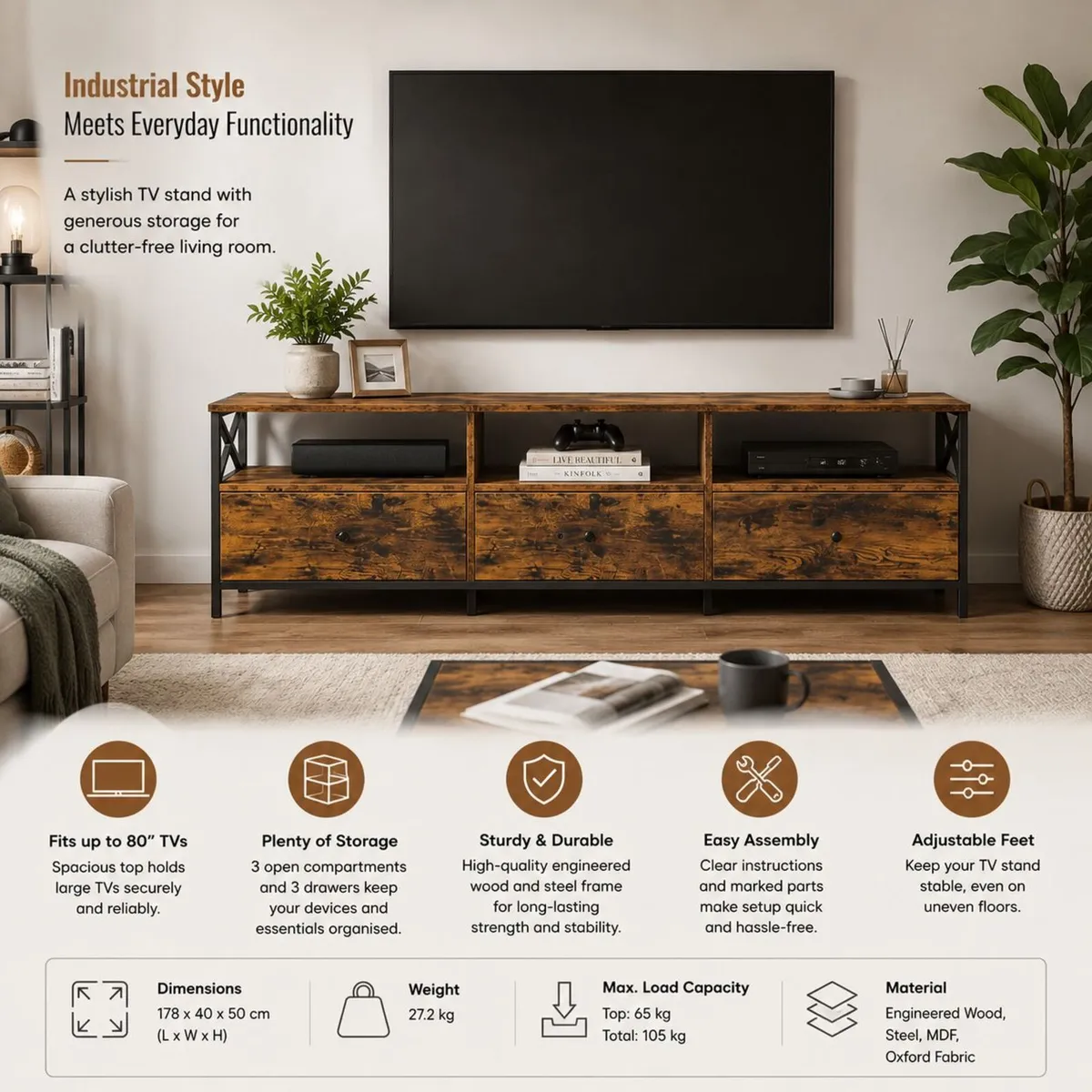 Industrial TV Stand for TVs up to 80 Inches - Image 2