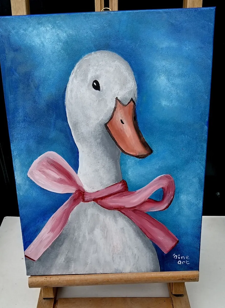 Original Painting  Duck with a Ribbon.