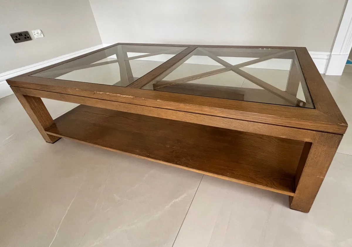 Large Premium Solid Wood Coffee Table with Glass - Image 3