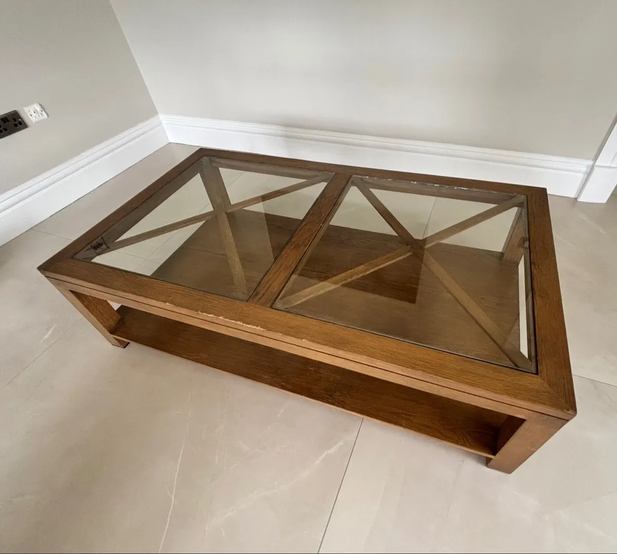 Large Premium Solid Wood Coffee Table with Glass - Image 1