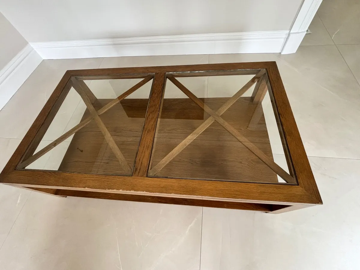 Large Premium Solid Wood Coffee Table with Glass - Image 4