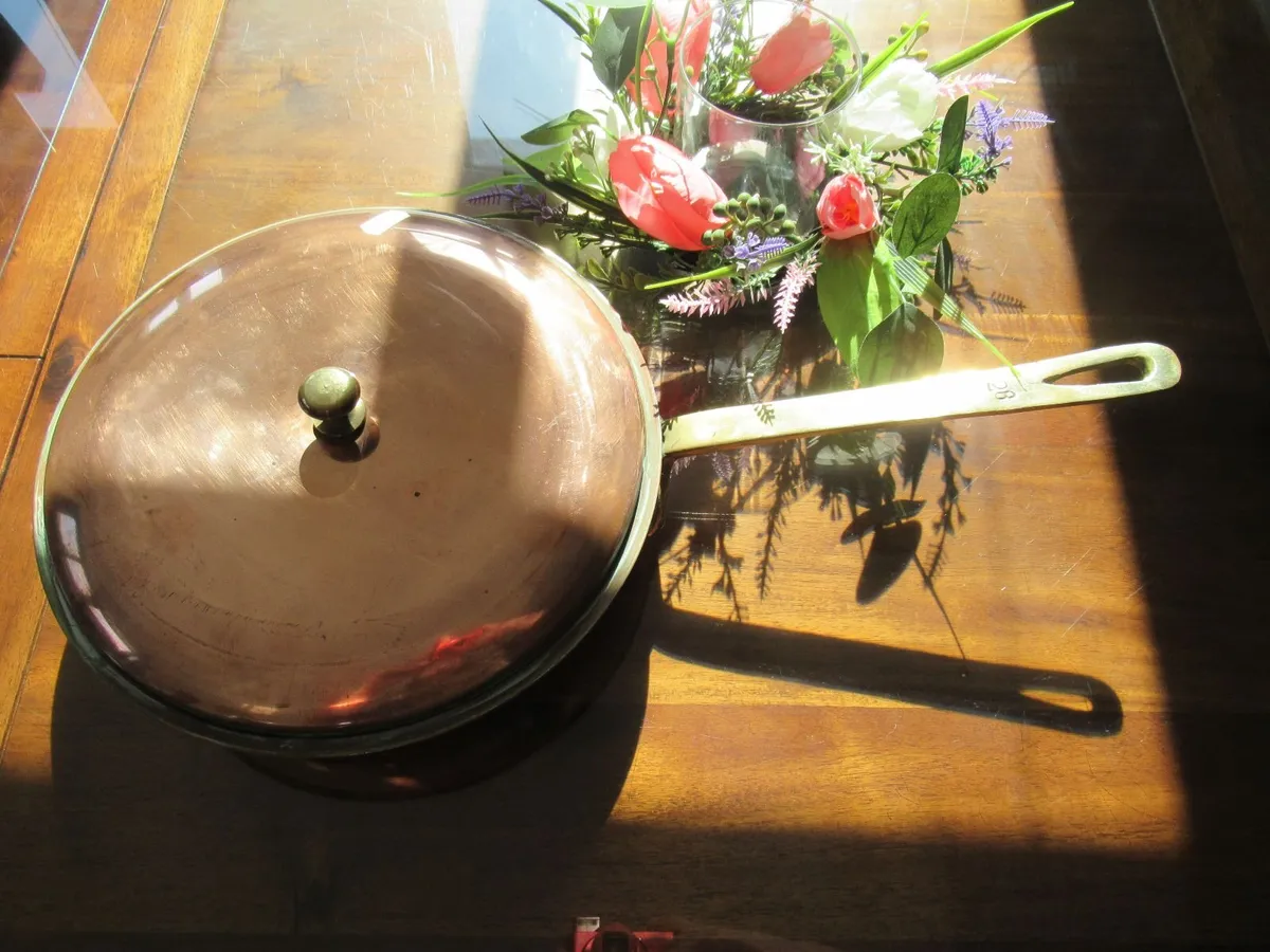 antique vintage COPPER PAN skillet cottage pub - Image 4