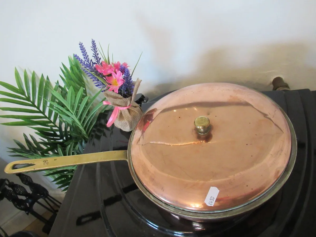 antique vintage COPPER PAN skillet cottage pub - Image 2