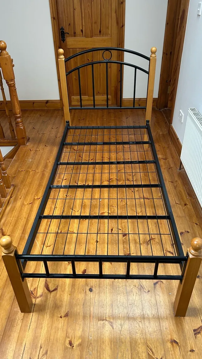 Single Bed Frame - Black Metal and Pine Wood - Image 1