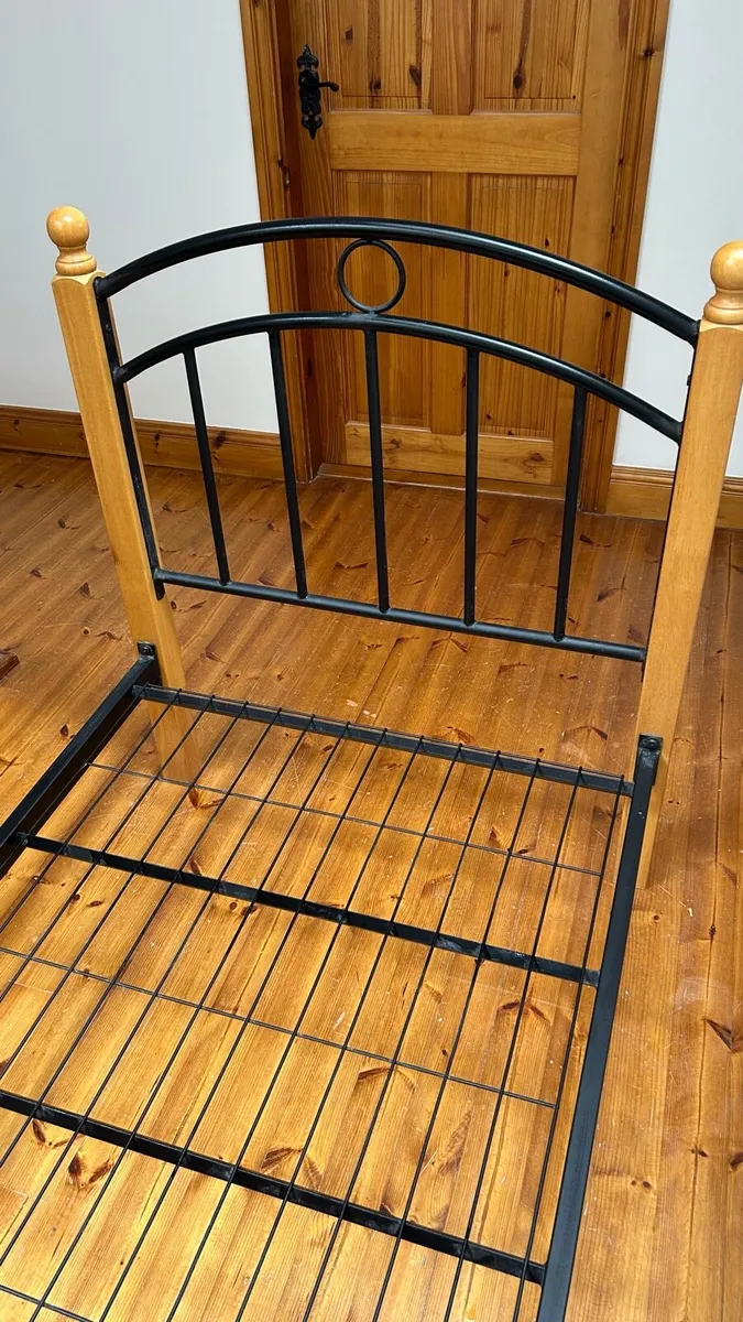 Single Bed Frame - Black Metal and Pine Wood - Image 2