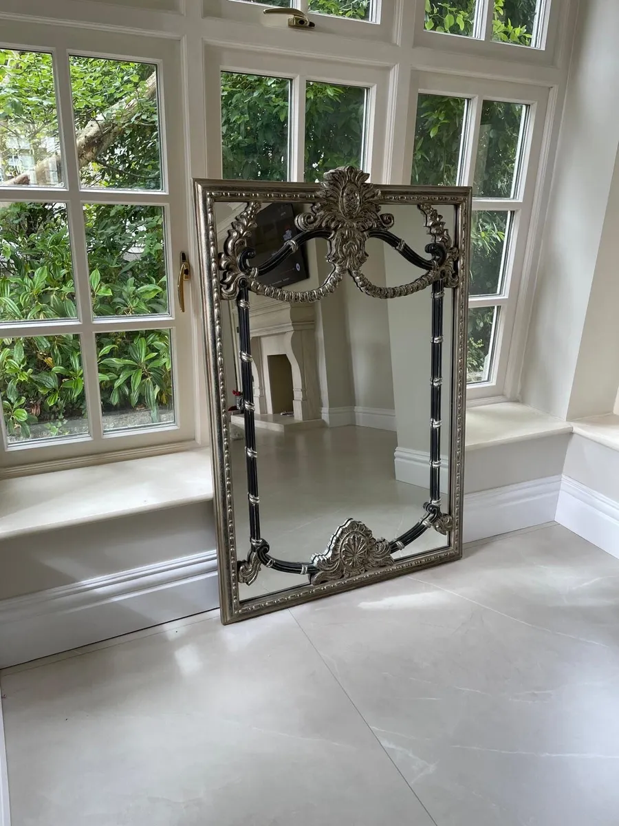 Large Ornate Solid Wood Wall Mirror – Antique Silv - Image 1