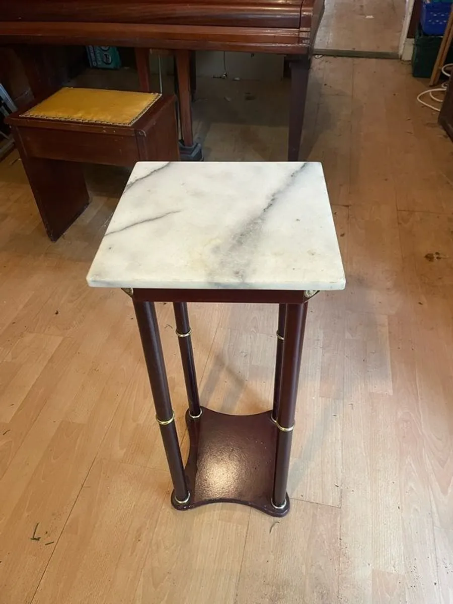 Plant pot table, wooden, marble top - Image 1