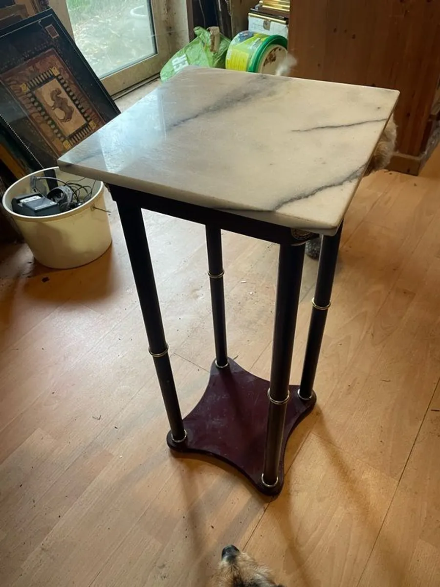 Plant pot table, wooden, marble top - Image 2